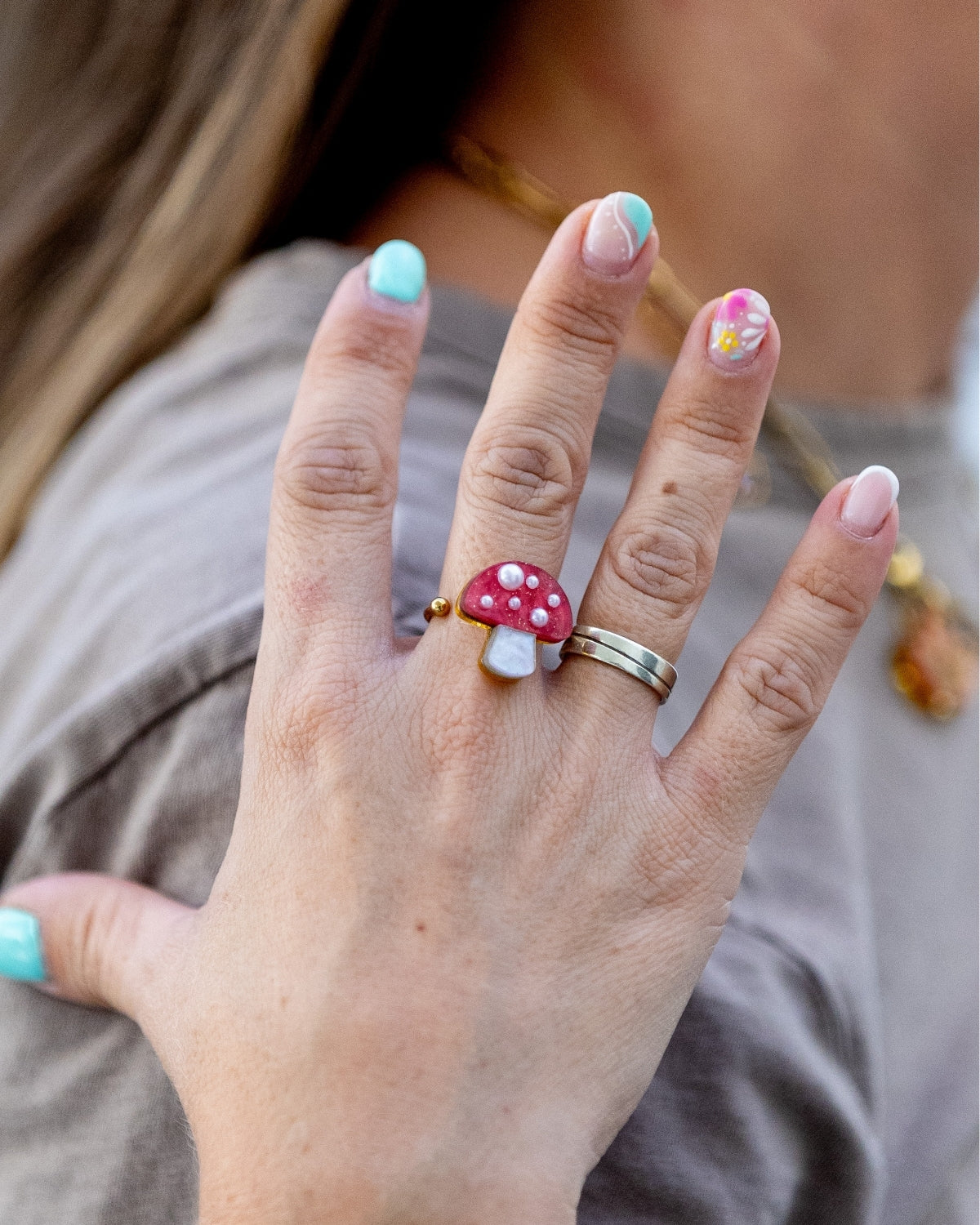 Anillo seta Chic perlas🍄