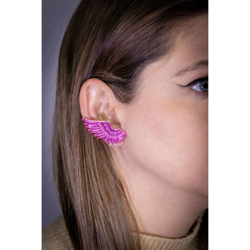 Pendientes de metacrilato ligero con forma de alas de ángel, colección Bonhomía de TaRo Joyas, accesorios delicados y alegres para cualquier ocasión.