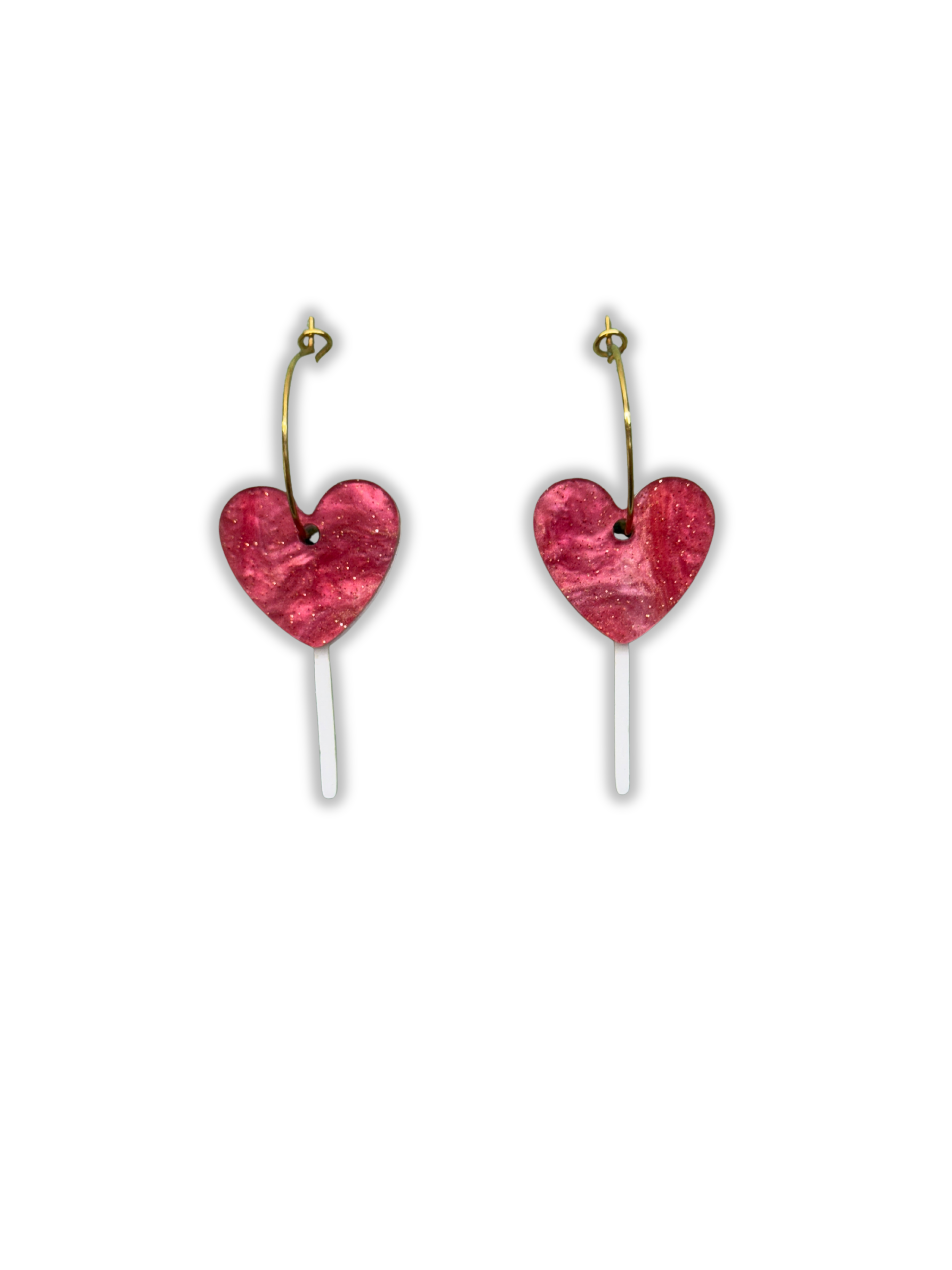 Pendientes TaRo Joyas de metacrilato ligero con forma de piruleta colorida, colección Sugar Pop, para un look divertido y lleno de energía. Fondo transparente sabor fresa